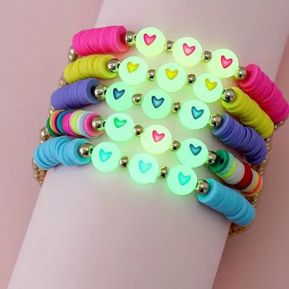 5pcs Girls Luminous Heart Bead Bracelet